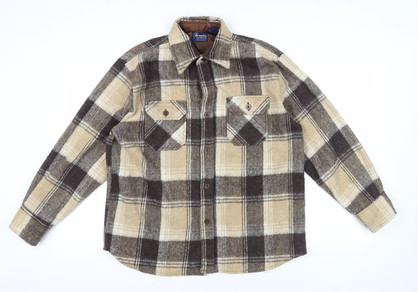 Brewster Beige Brown Plaid Jacket L Button-Up