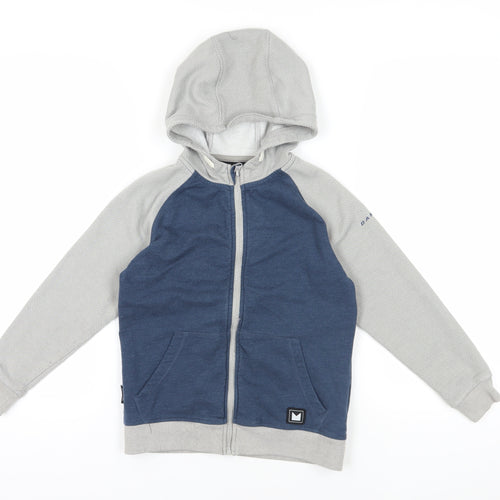 Blue Full Zip Hoodie with Grey Sleeves for Boys 11-12 Years