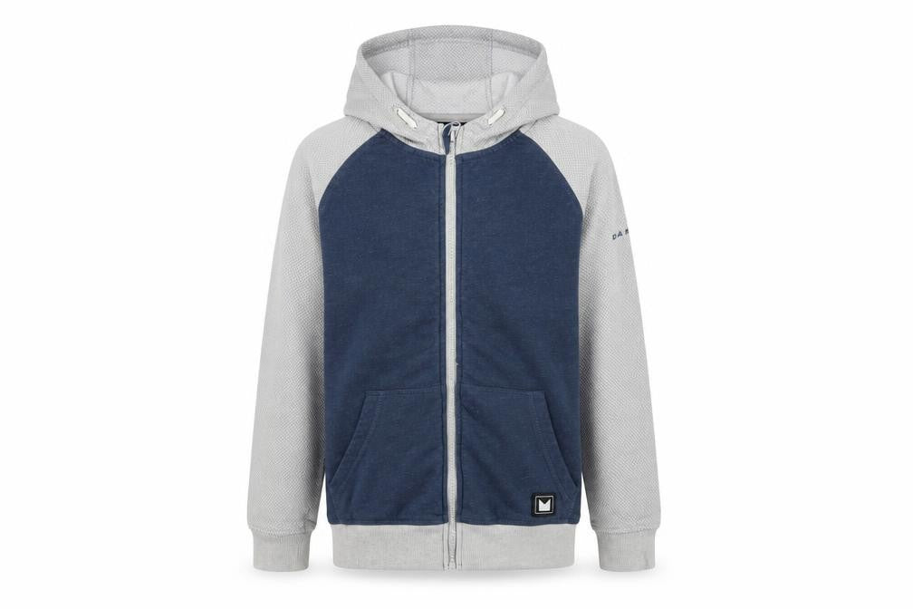Blue Full Zip Hoodie with Grey Sleeves for Boys 11-12 Years