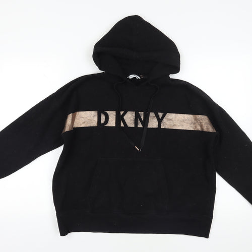 DKNY Black Pullover Hoodie, M, Cotton Blend, Logo Style