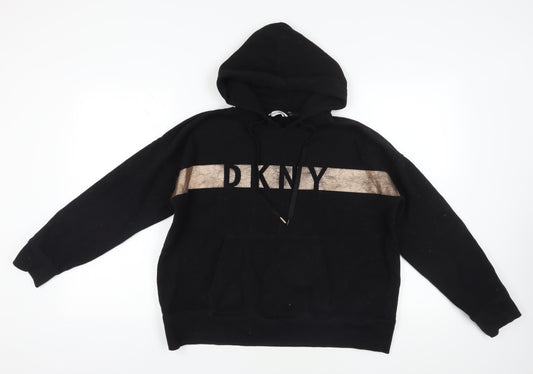 DKNY Black Pullover Hoodie, M, Cotton Blend, Logo Style