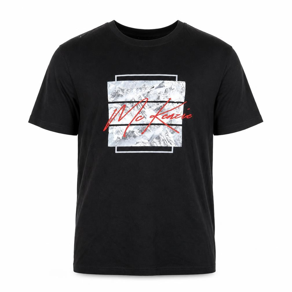 Front view of McKenzie Black Graphic T-Shirt, Large, Cotton Crew Neck