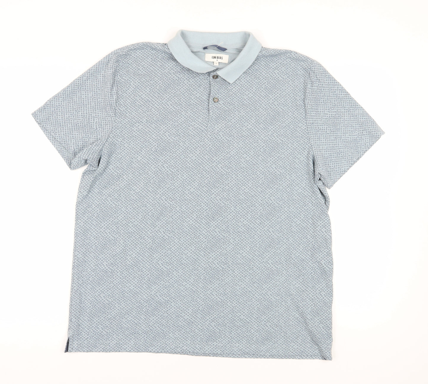 UNBIAS Blue Geometric Polo Shirt Size L