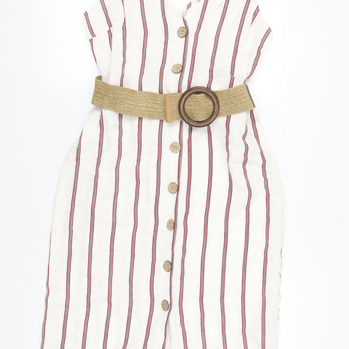 River Island Striped Linen Viscose Dress, Size 14