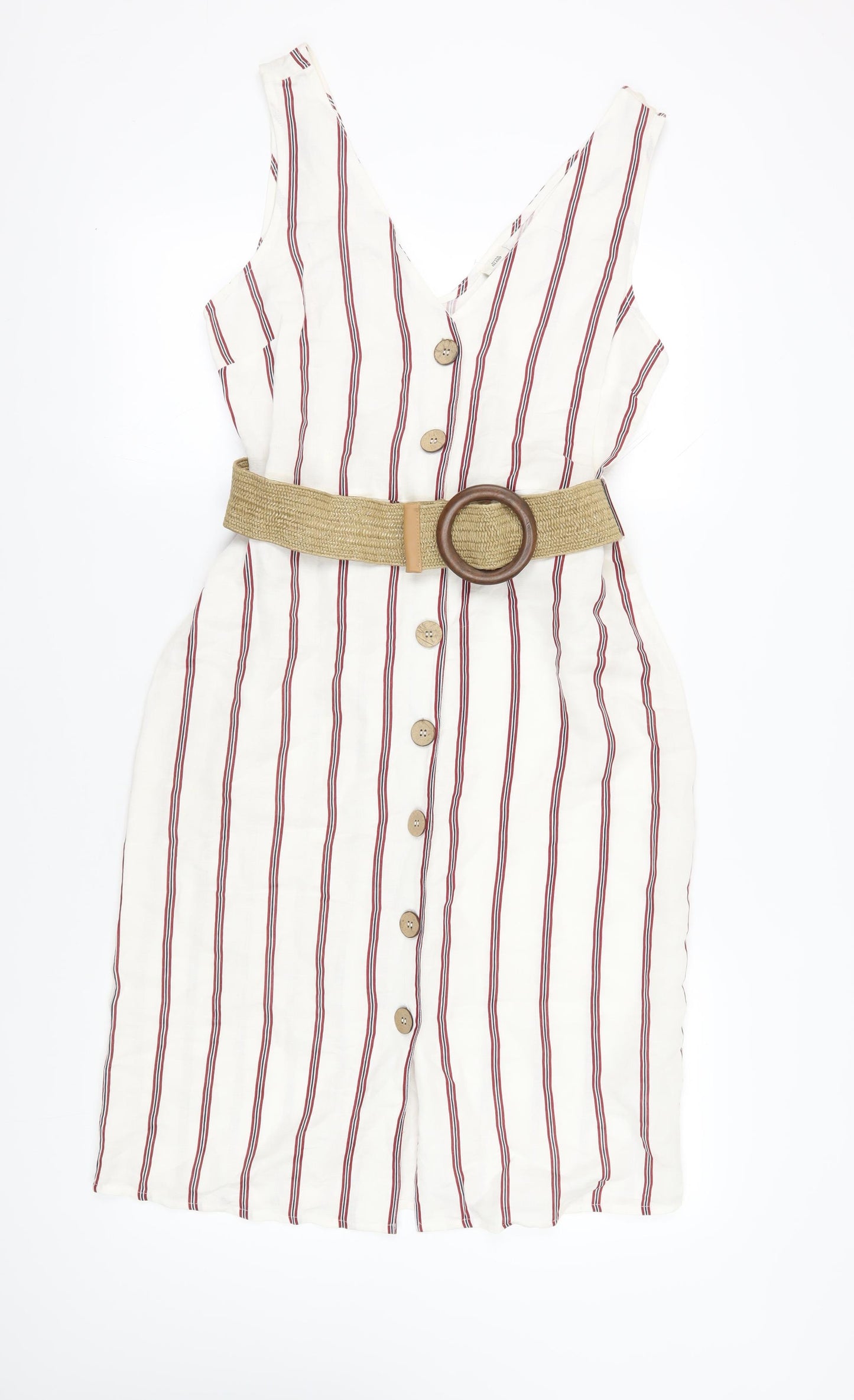 River Island Striped Linen Viscose Dress, Size 14