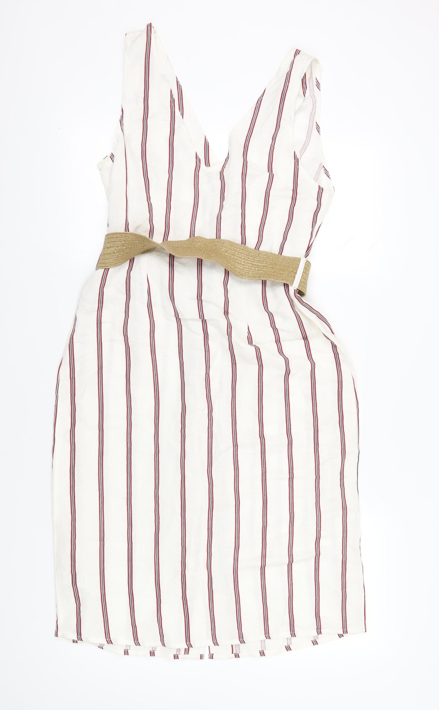 River Island Striped Linen Viscose Dress, Size 14