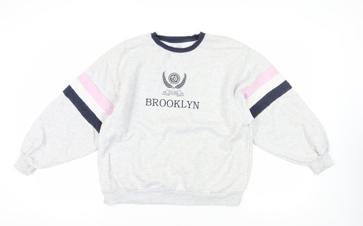 Bershka Grey Pullover Sweatshirt S - College Style