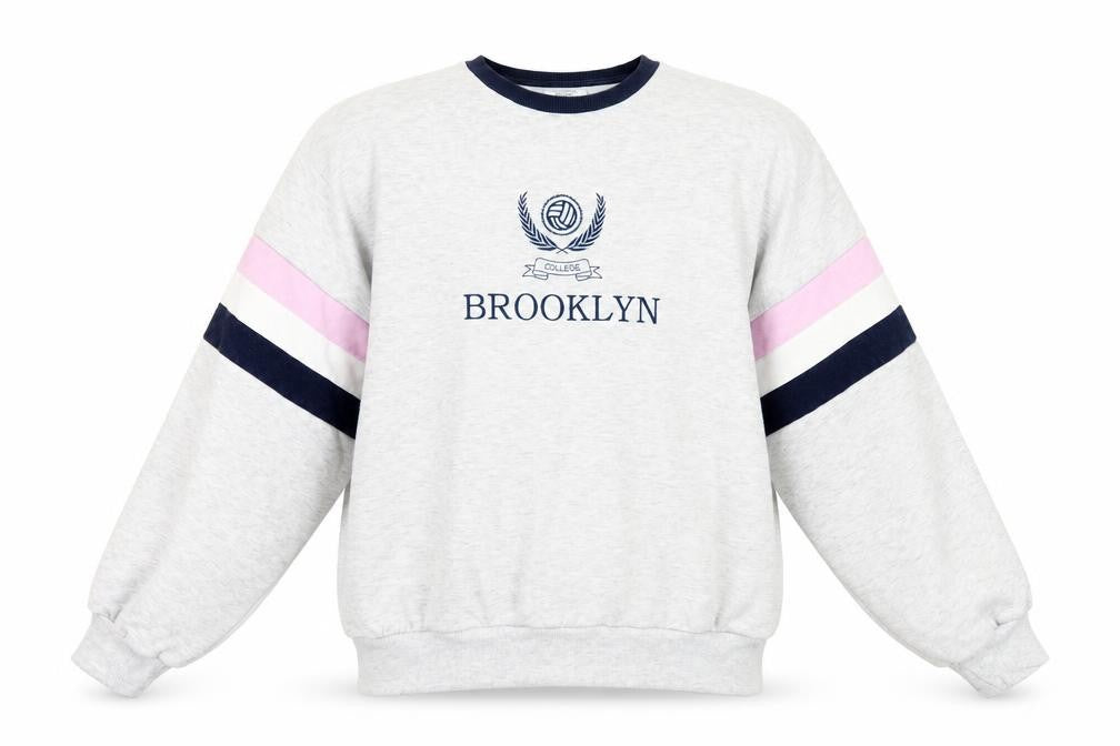 Front view of Bershka Grey Pullover Sweatshirt S - College Style