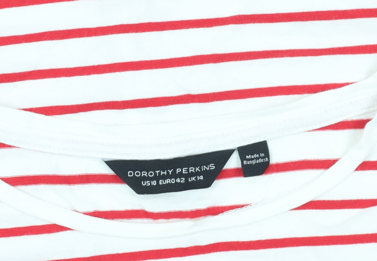 Dorothy Perkins Red Striped Cotton Crew Neck T-Shirt