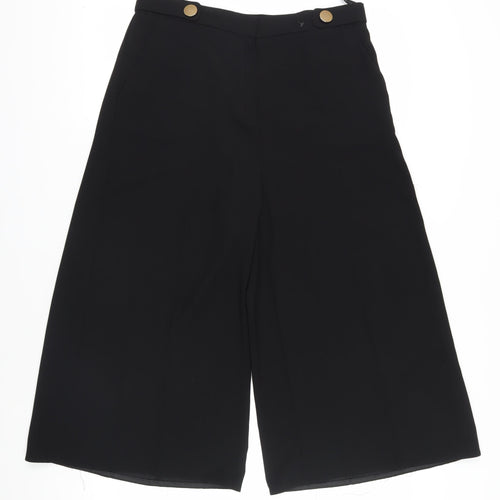 Marks and Spencer Black Cropped Wide-Leg Trousers, Size 14