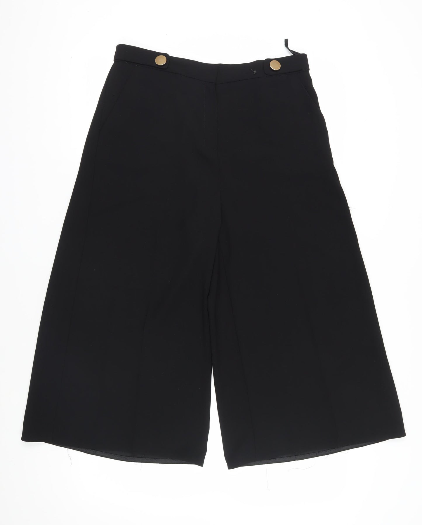 Marks and Spencer Black Cropped Wide-Leg Trousers, Size 14