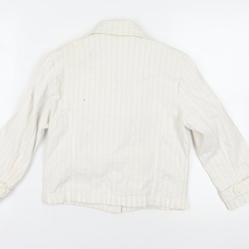 White Striped Jacket with Button Accents, Size 8