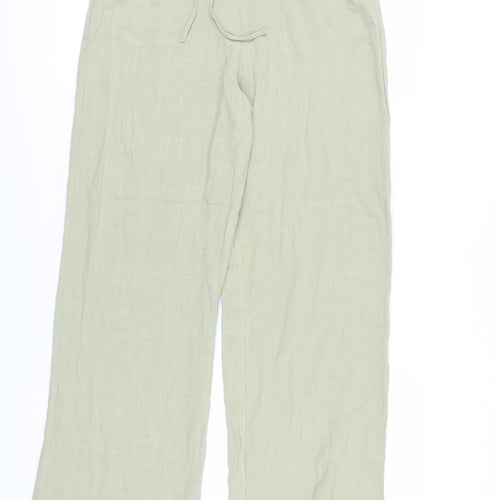 Stradivarius Green Wide-Leg Linen Trousers, Size M