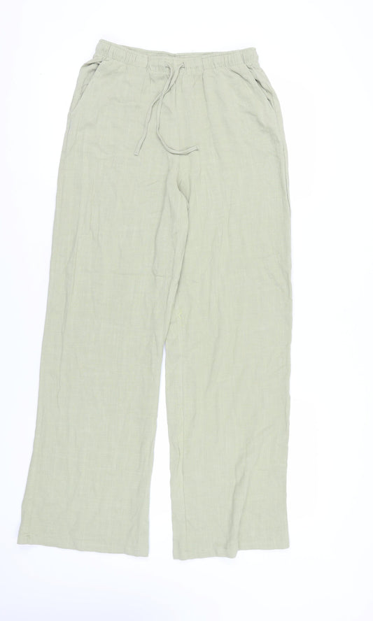 Stradivarius Green Wide-Leg Linen Trousers, Size M