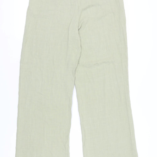 Stradivarius Green Wide-Leg Linen Trousers, Size M