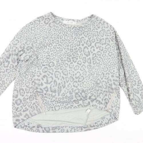 Deux Two Grey Animal Print Sweatshirt, One Size, Zip Accent