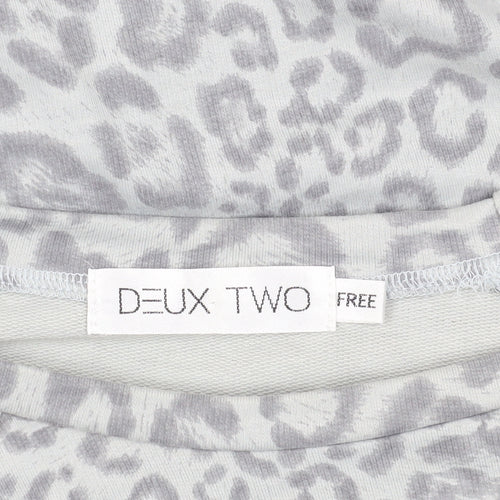 Deux Two Grey Animal Print Sweatshirt, One Size, Zip Accent