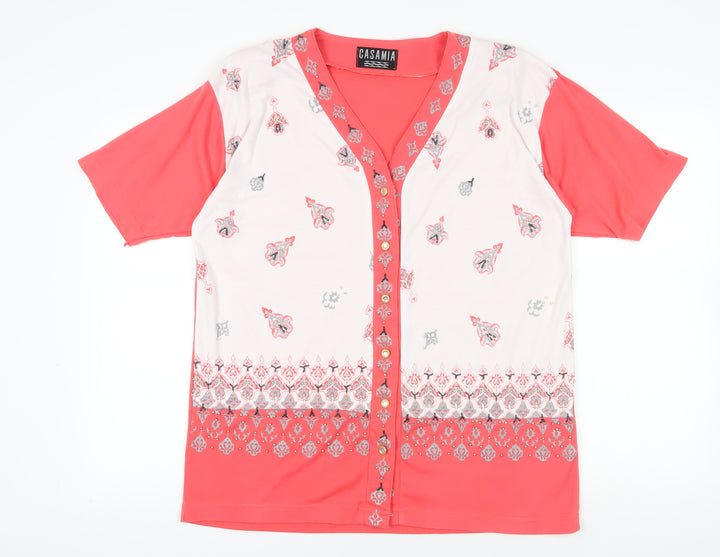 Casamia Floral Blouse, Pink, Short Sleeve, V-Neck