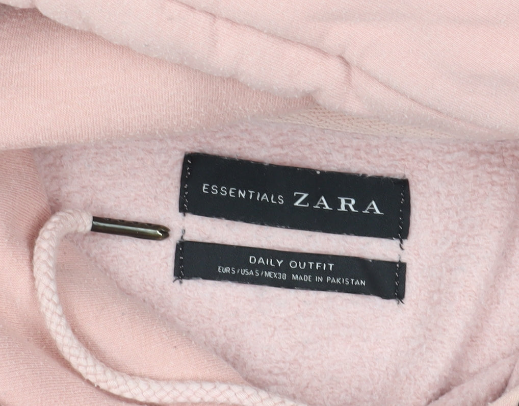 Zara Pink Pullover Hoodie S - Casual Cotton Fleece