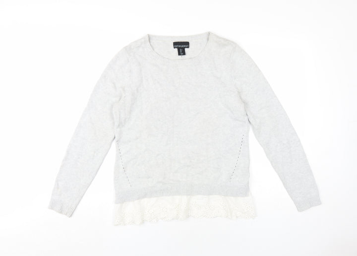 Cynthia Rowley Womens Grey Round Neck Cotton Pullover Jumper Size L