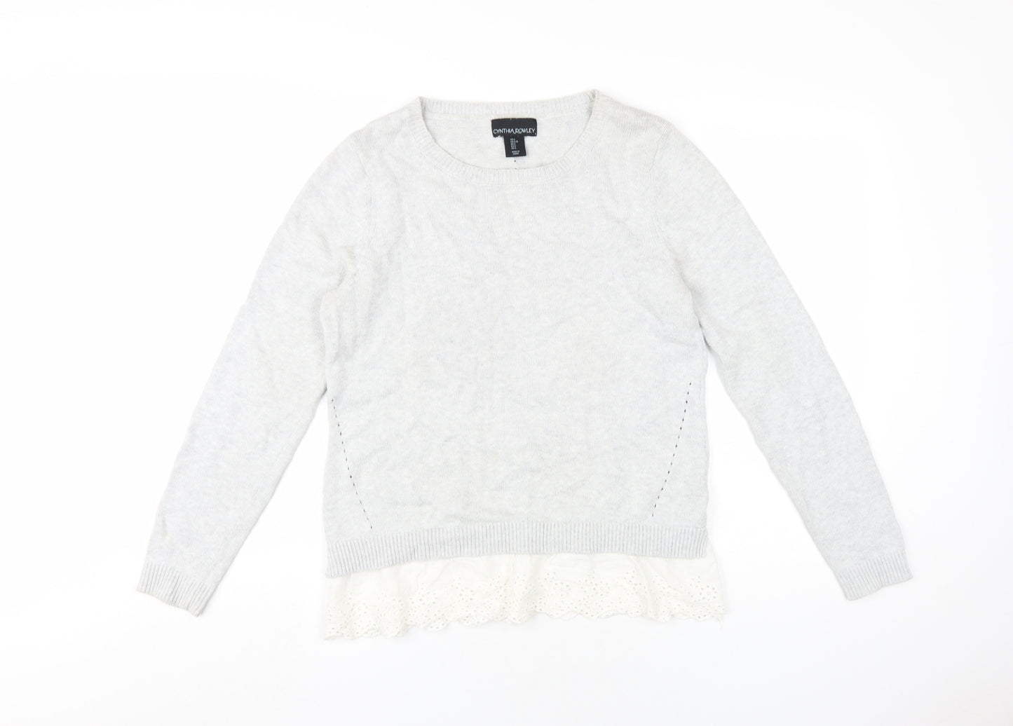 Cynthia Rowley Womens Grey Round Neck Cotton Pullover Jumper Size L