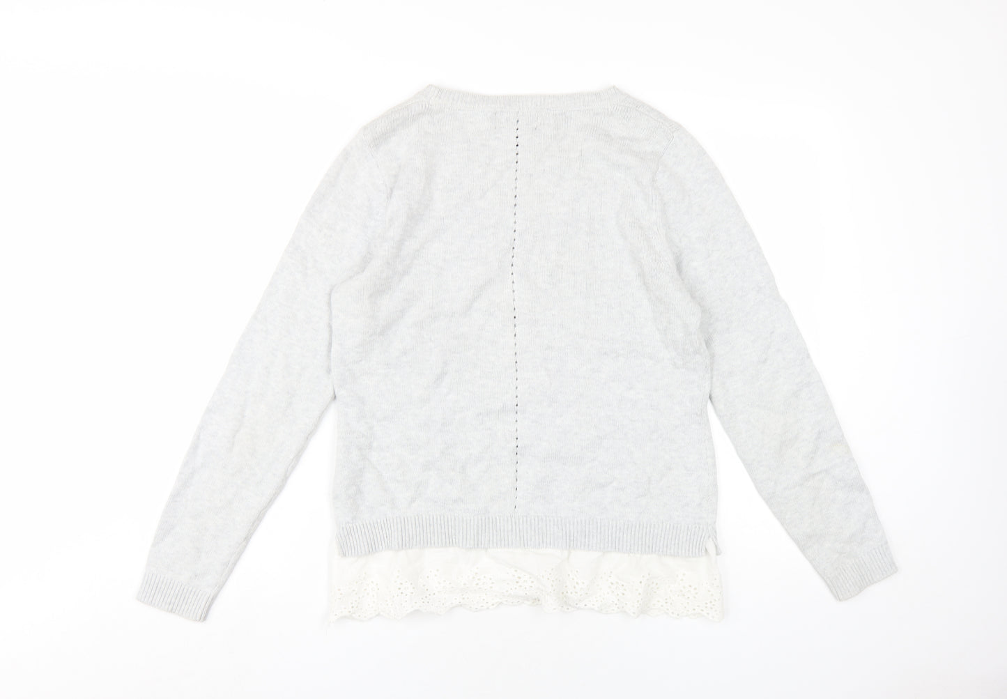 Cynthia Rowley Womens Grey Round Neck Cotton Pullover Jumper Size L