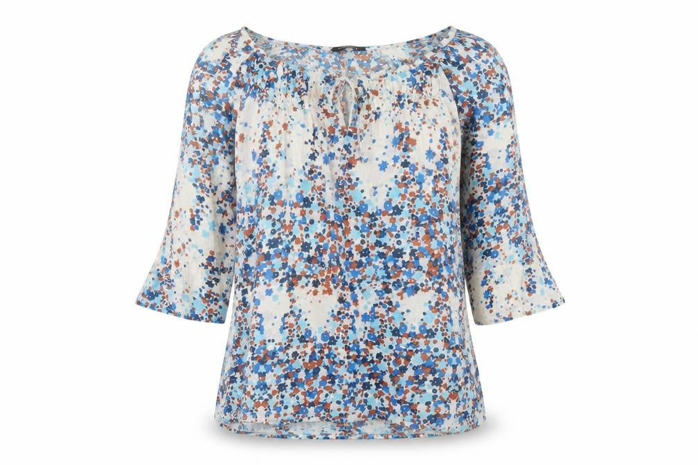 Front view of Dorothy Perkins women’s multicoloured geometric polyester basic t-shirt, size UK 10, round neck