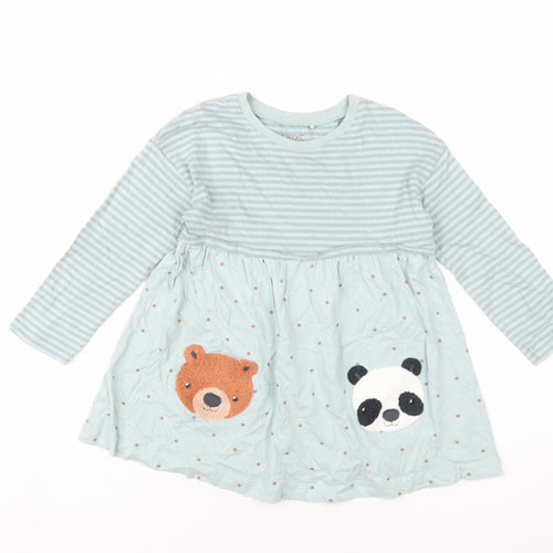 NEXT Girls Green Geometric Cotton A-Line Size 4-5 Years Round Neck Pullover