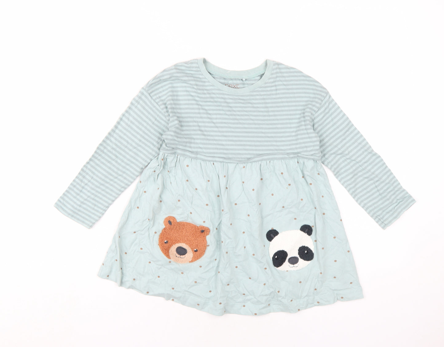 NEXT Girls Green Geometric Cotton A-Line Size 4-5 Years Round Neck Pullover