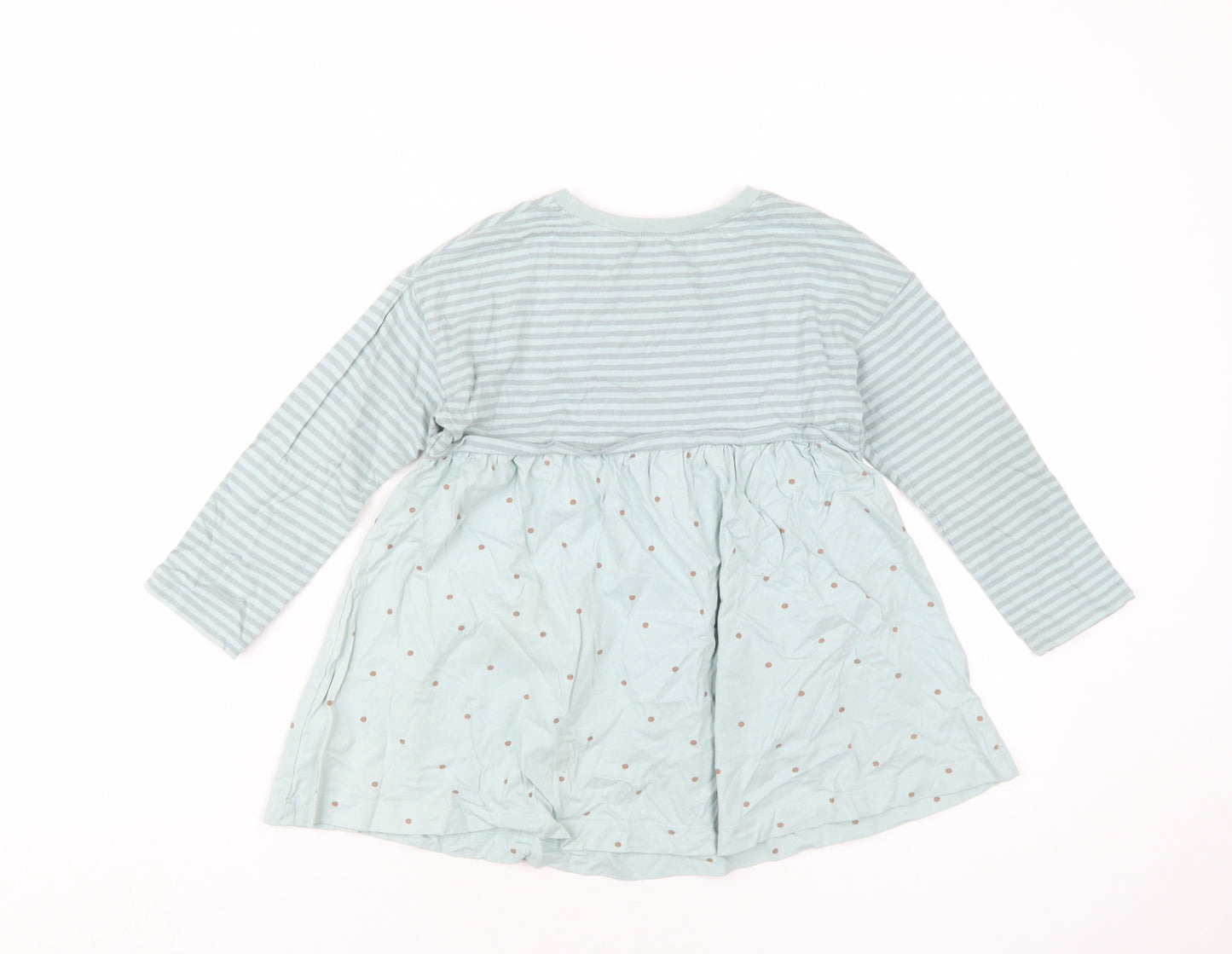 NEXT Girls Green Geometric Cotton A-Line Size 4-5 Years Round Neck Pullover