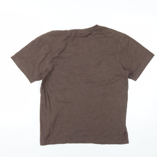 Plain Lazy Mens Brown Cotton T-Shirt Size S Round Neck