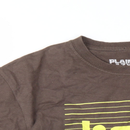 Plain Lazy Mens Brown Cotton T-Shirt Size S Round Neck