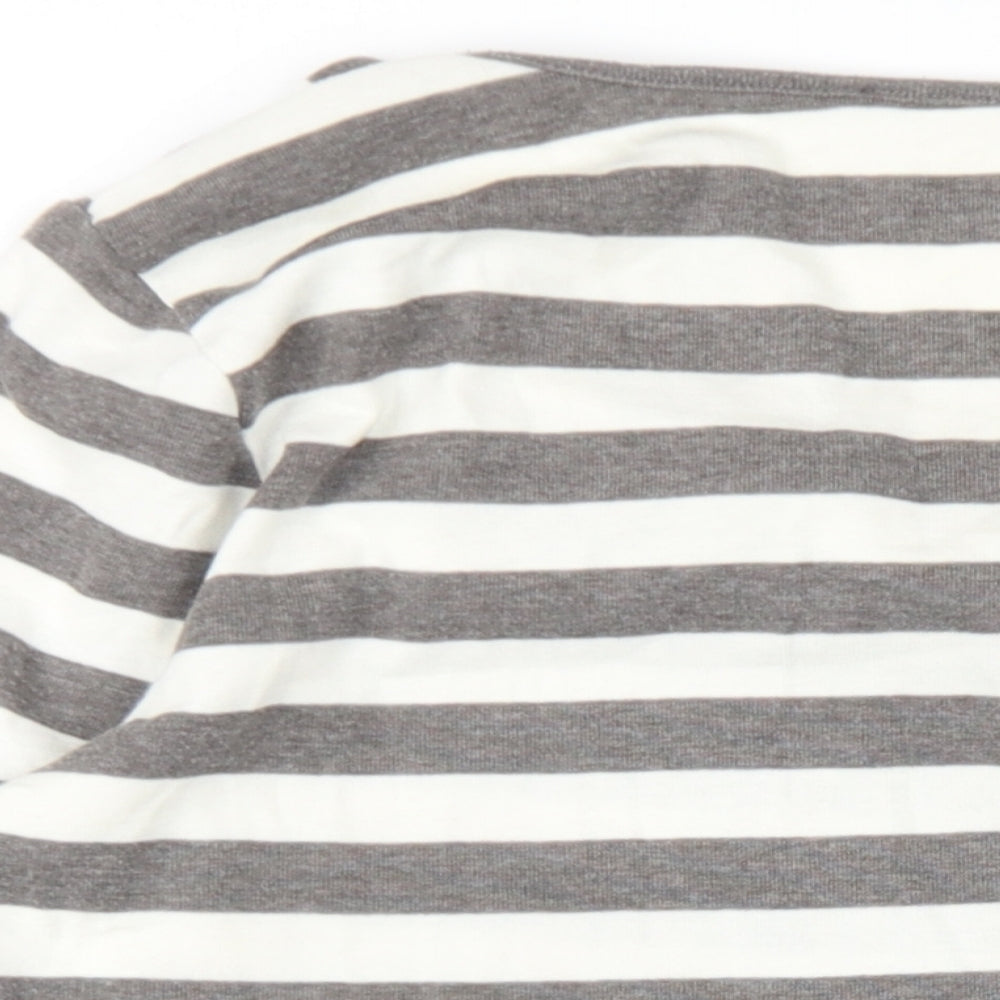 Dorothy Perkins Womens Grey Striped Cotton Basic T-Shirt Size 14 Cowl Neck