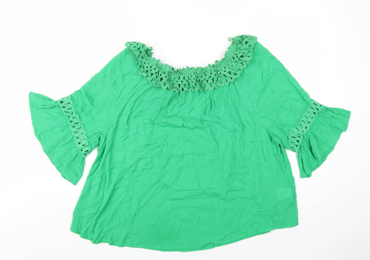 Roman Womens Green Viscose Basic T-Shirt Size 12 Off the Shoulder