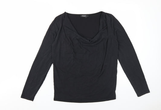 Soaked in Luxury Womens Black Polyester Basic T-Shirt Size L Cowl Neck