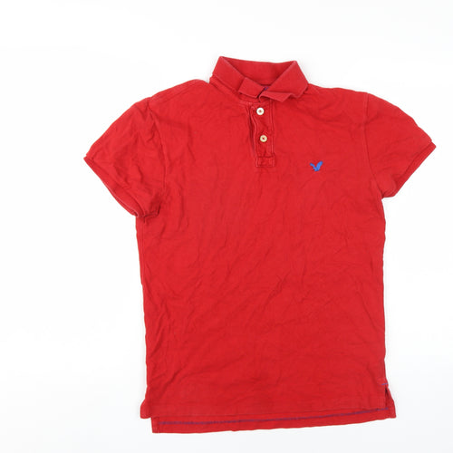 American Eagle Outfitters Mens Red Cotton Polo Size S Collared Button