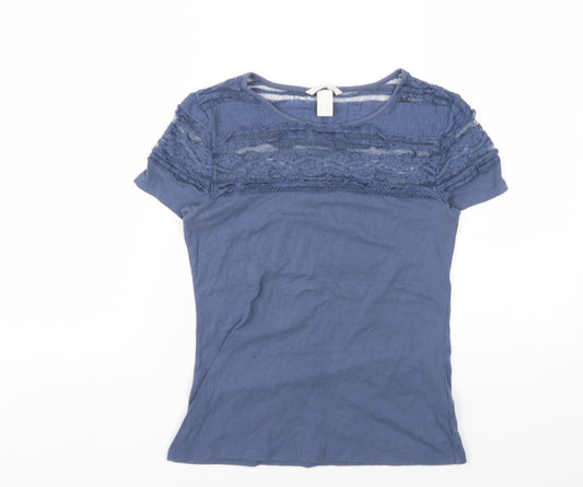 H&M Womens Blue Cotton Basic T-Shirt Size S Round Neck