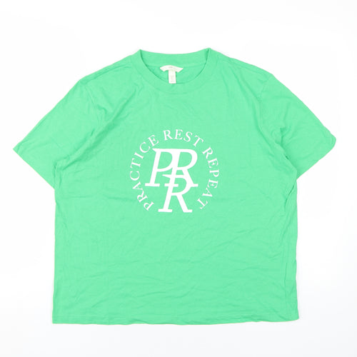 H&M Womens Green Cotton Basic T-Shirt Size M Round Neck