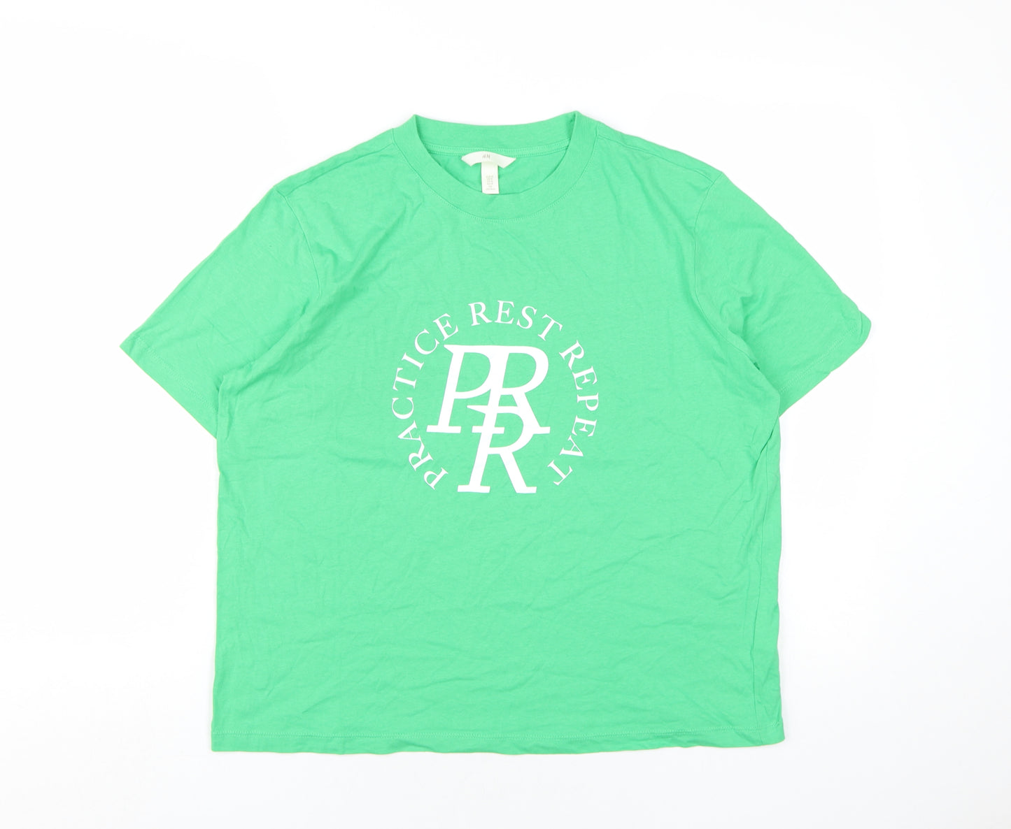 H&M Womens Green Cotton Basic T-Shirt Size M Round Neck