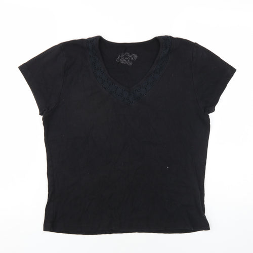 M&Co Womens Black Cotton Basic T-Shirt Size XL V-Neck