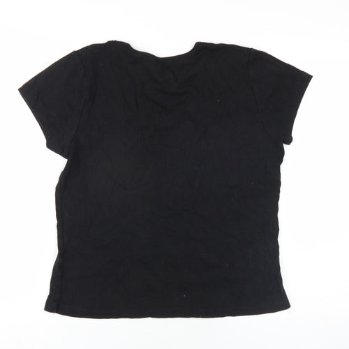 M&Co Womens Black Cotton Basic T-Shirt Size XL V-Neck
