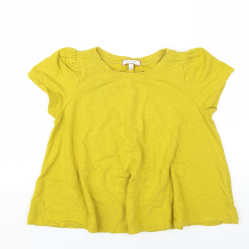Eri + Ali Womens Yellow Cotton Basic T-Shirt Size XS Round Neck