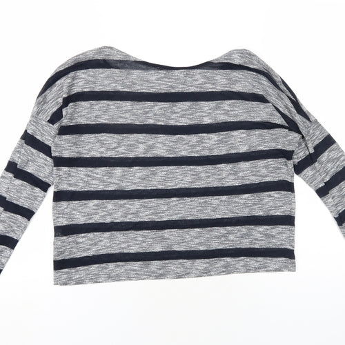 Marks and Spencer Womens Grey Striped Viscose Basic T-Shirt Size 10 Round Neck