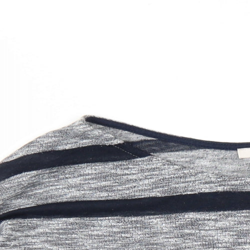 Marks and Spencer Womens Grey Striped Viscose Basic T-Shirt Size 10 Round Neck