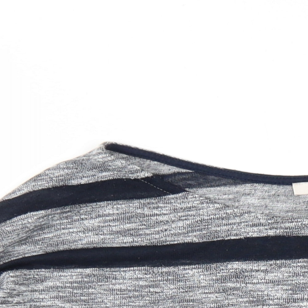 Marks and Spencer Womens Grey Striped Viscose Basic T-Shirt Size 10 Round Neck