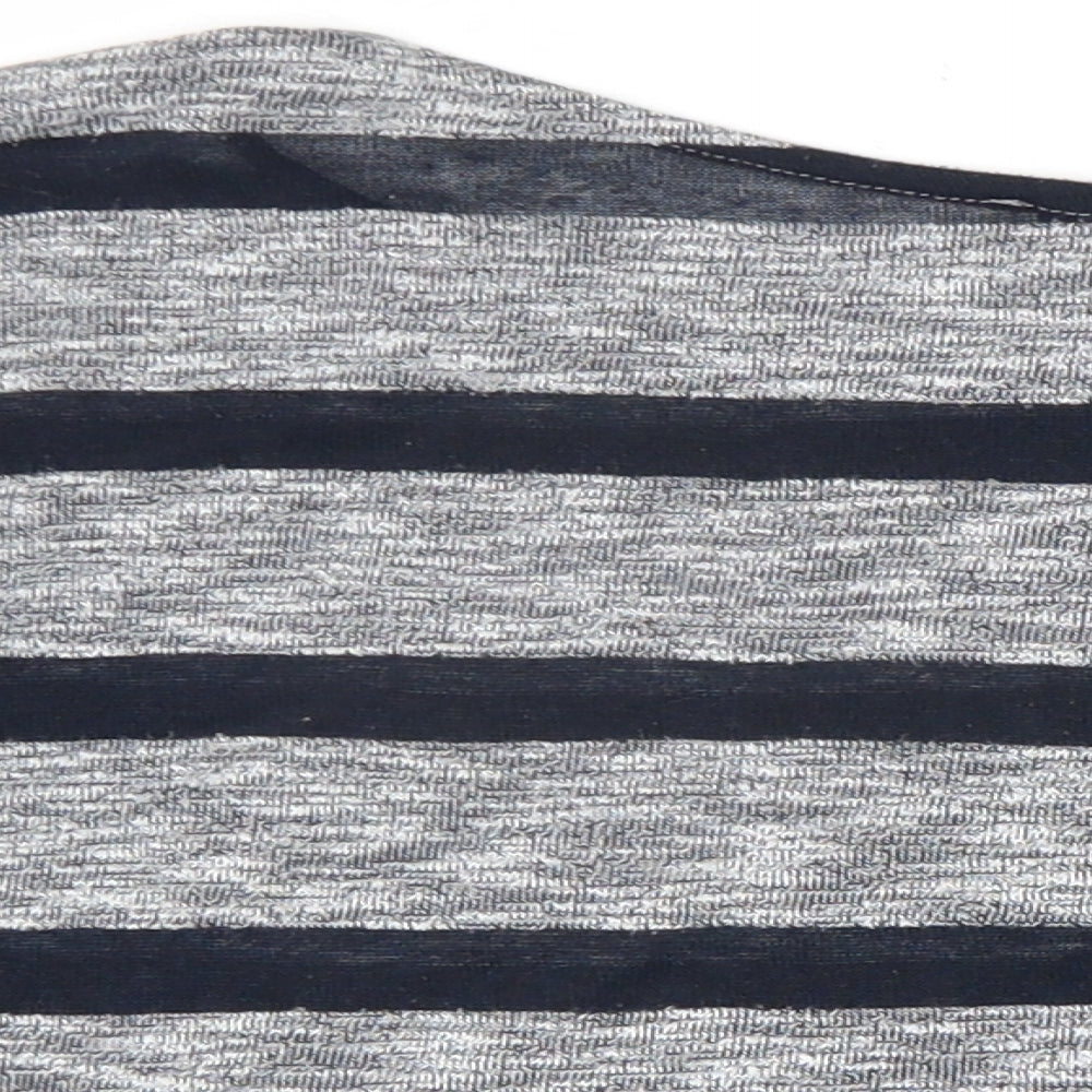 Marks and Spencer Womens Grey Striped Viscose Basic T-Shirt Size 10 Round Neck