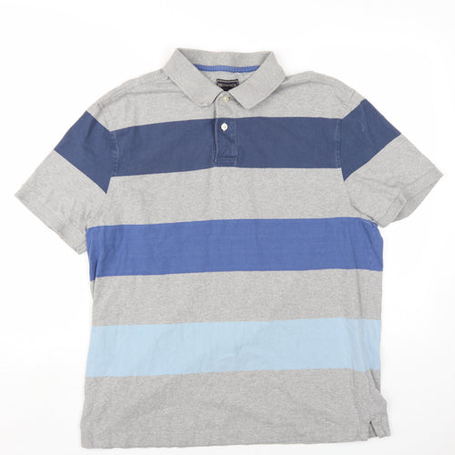 Howick Mens Blue Striped Cotton Button-Up Size L Collared Button