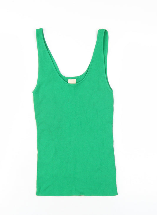 H&M Womens Green Viscose Basic Tank Size S Scoop Neck