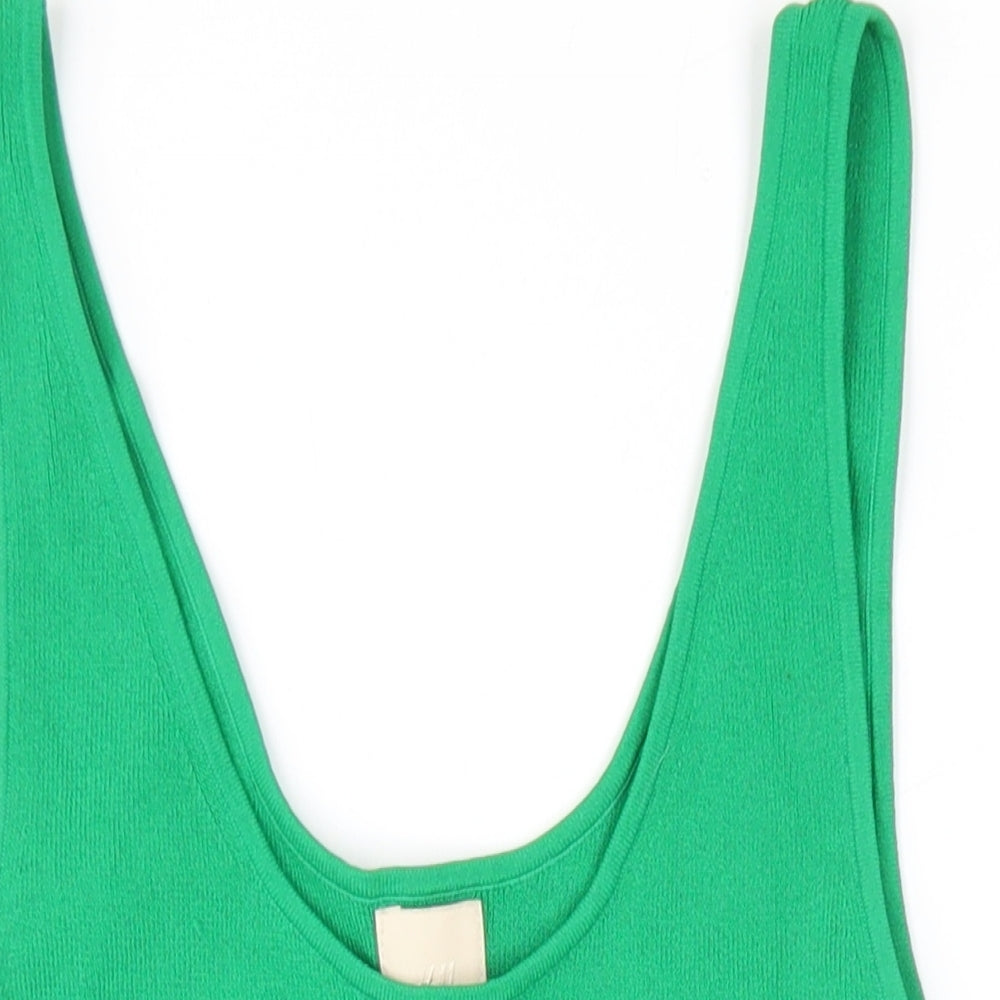 H&M Womens Green Viscose Basic Tank Size S Scoop Neck