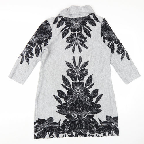 M&Co Womens Grey Floral Polyester A-Line Size 12 Roll Neck Pullover